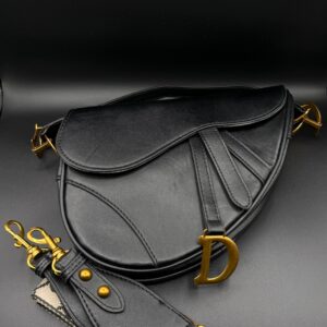 dior inspired matte leather saddle bag with luxury embroidered canvas strap