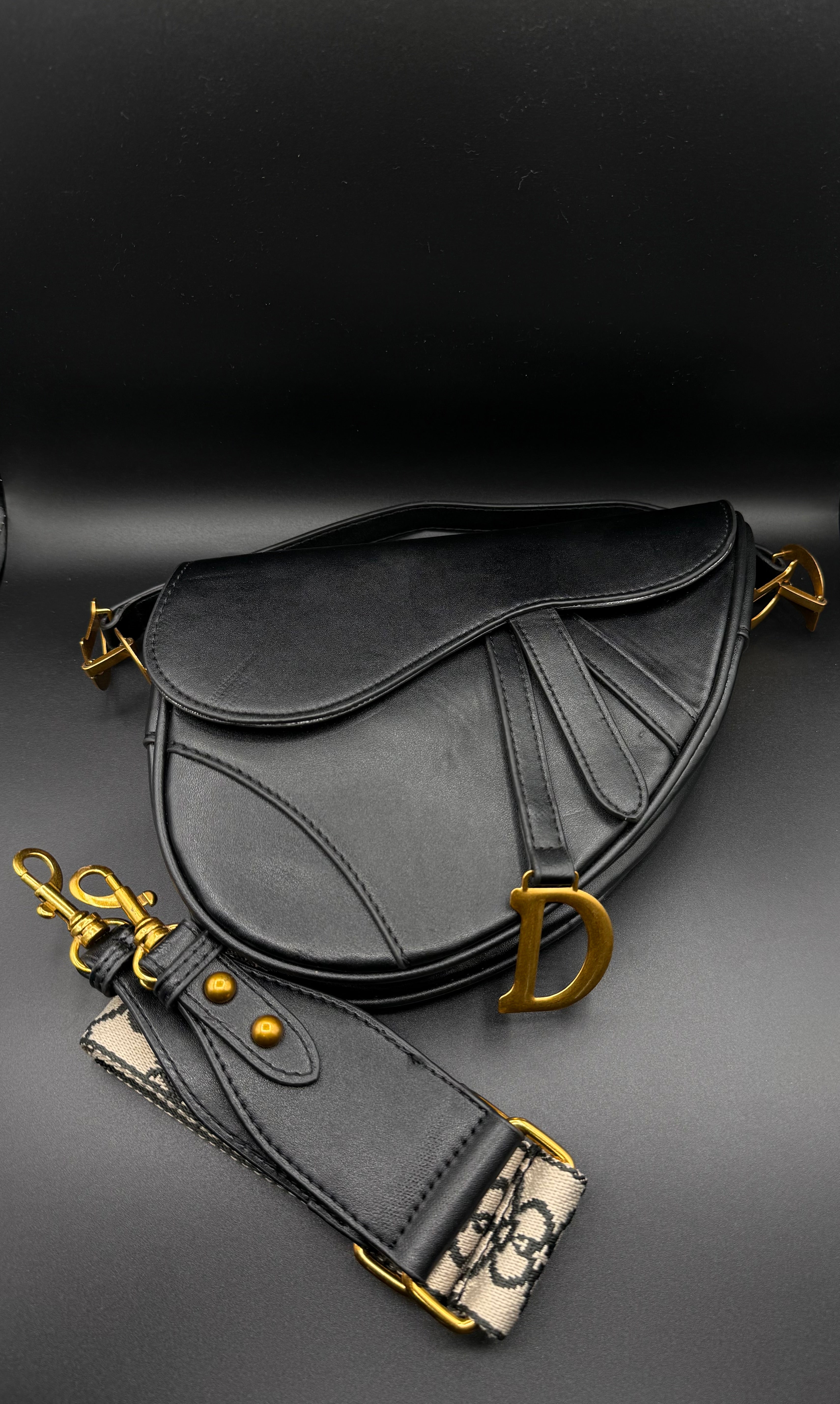 dior inspired matte leather saddle bag with luxury embroidered canvas strap dior inspired matte leather saddle bag with luxury embroidered canvas strap