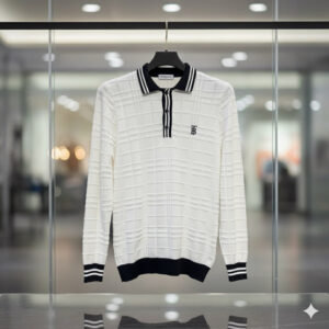 burberry inspired knit polo shirt – white & black trim