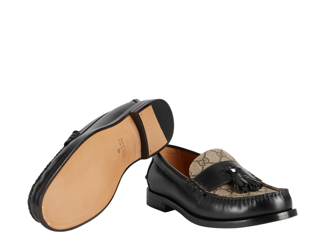 Men’s Black Leather Loafers with GG Supreme & Tassels – Sintone.pk - Image 2