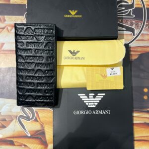 Premium Giorgio Armani Signature Logo Embossed Leather Long Wallet
