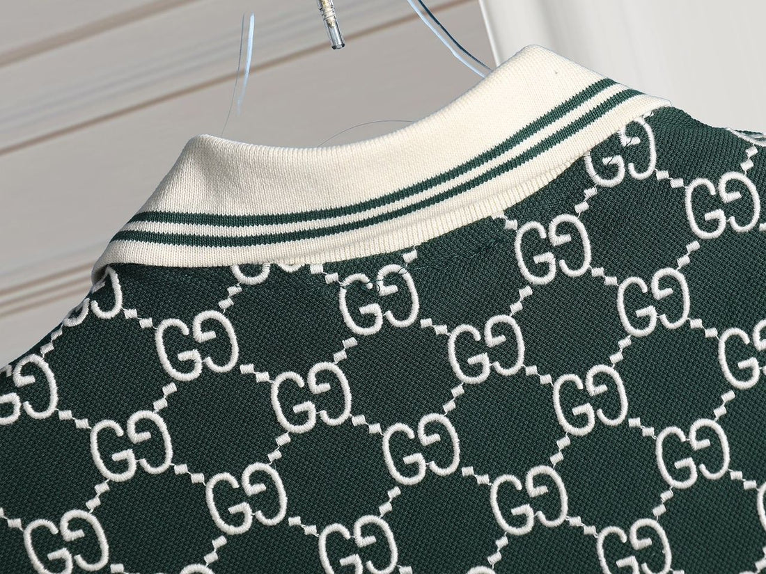 gucci monogram green polo shirt with collar gucci monogram green polo shirt with collar