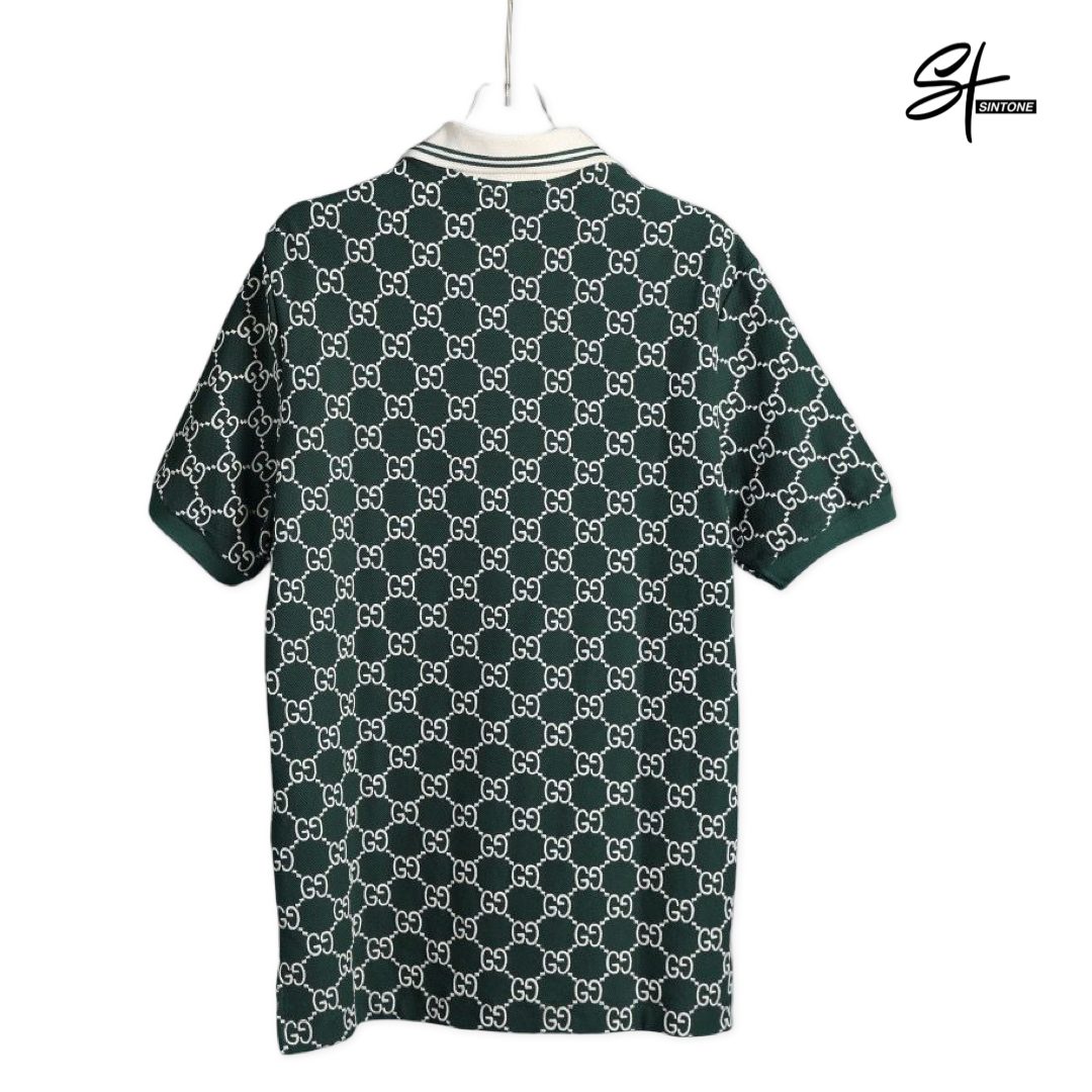 gucci monogram green polo shirt with collar gucci monogram green polo shirt with collar