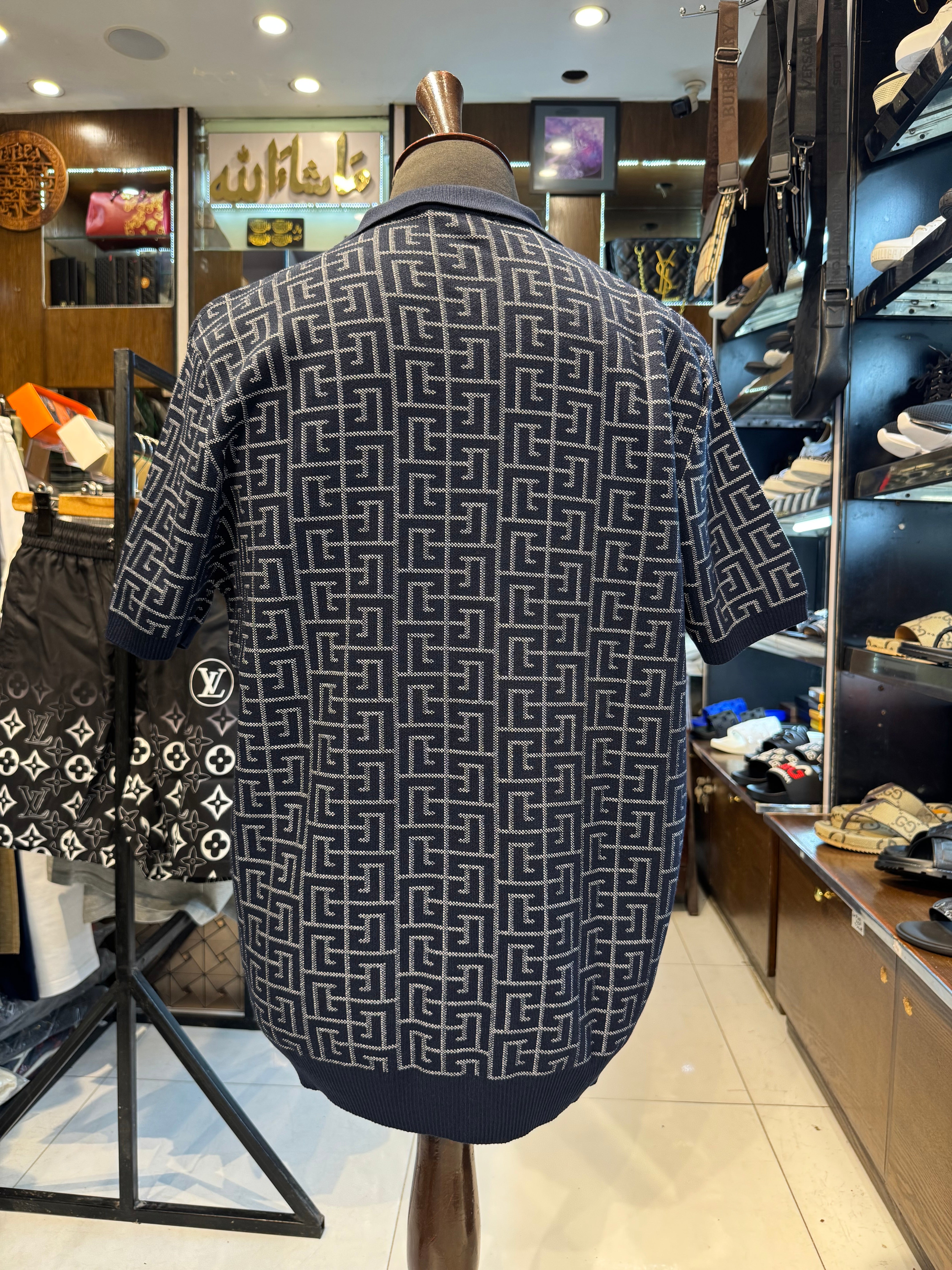 balmain inspired blue monogram knit polo shirt premium quality balmain inspired blue monogram knit polo shirt premium quality