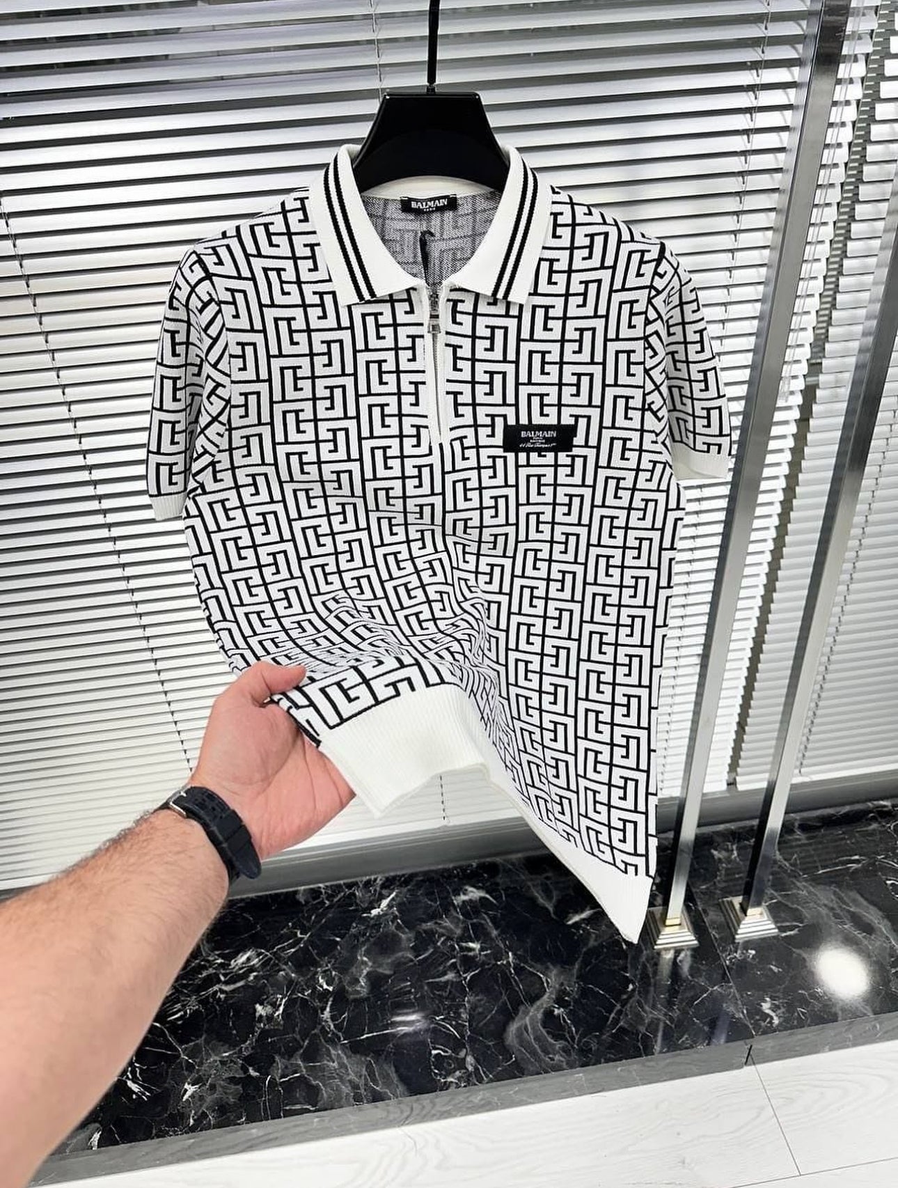 balmain inspired monogram knit polo shirt white premium quality balmain inspired monogram knit polo shirt white premium quality