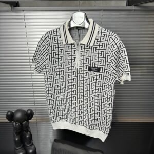 balmain inspired monogram knit polo shirt white premium quality