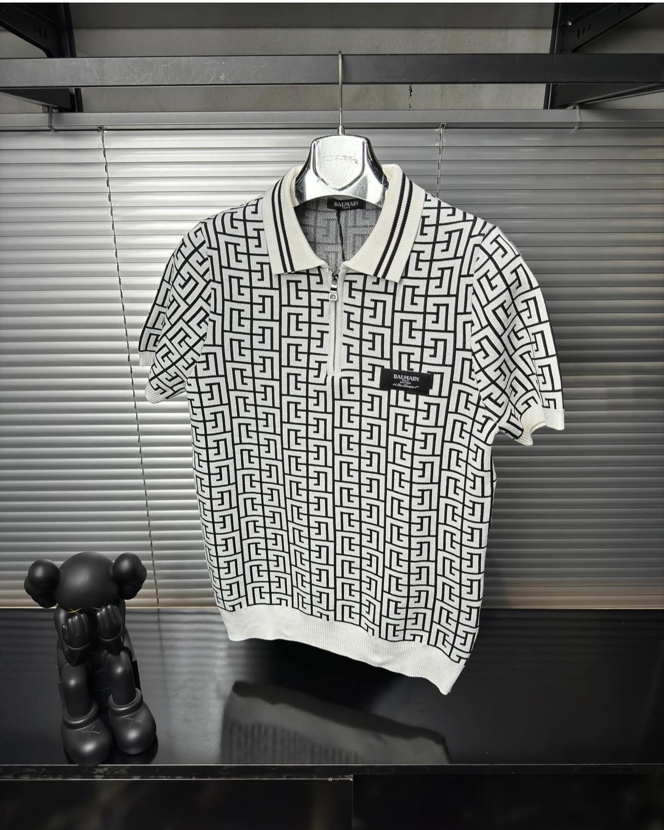 balmain inspired monogram knit polo shirt white premium quality balmain inspired monogram knit polo shirt white premium quality