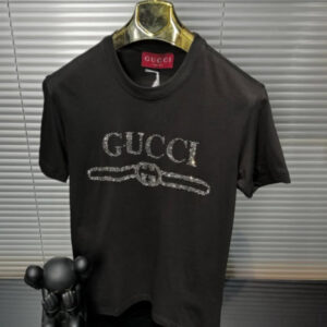 gucci inspired black logo rhinestone t shirt premium quality
