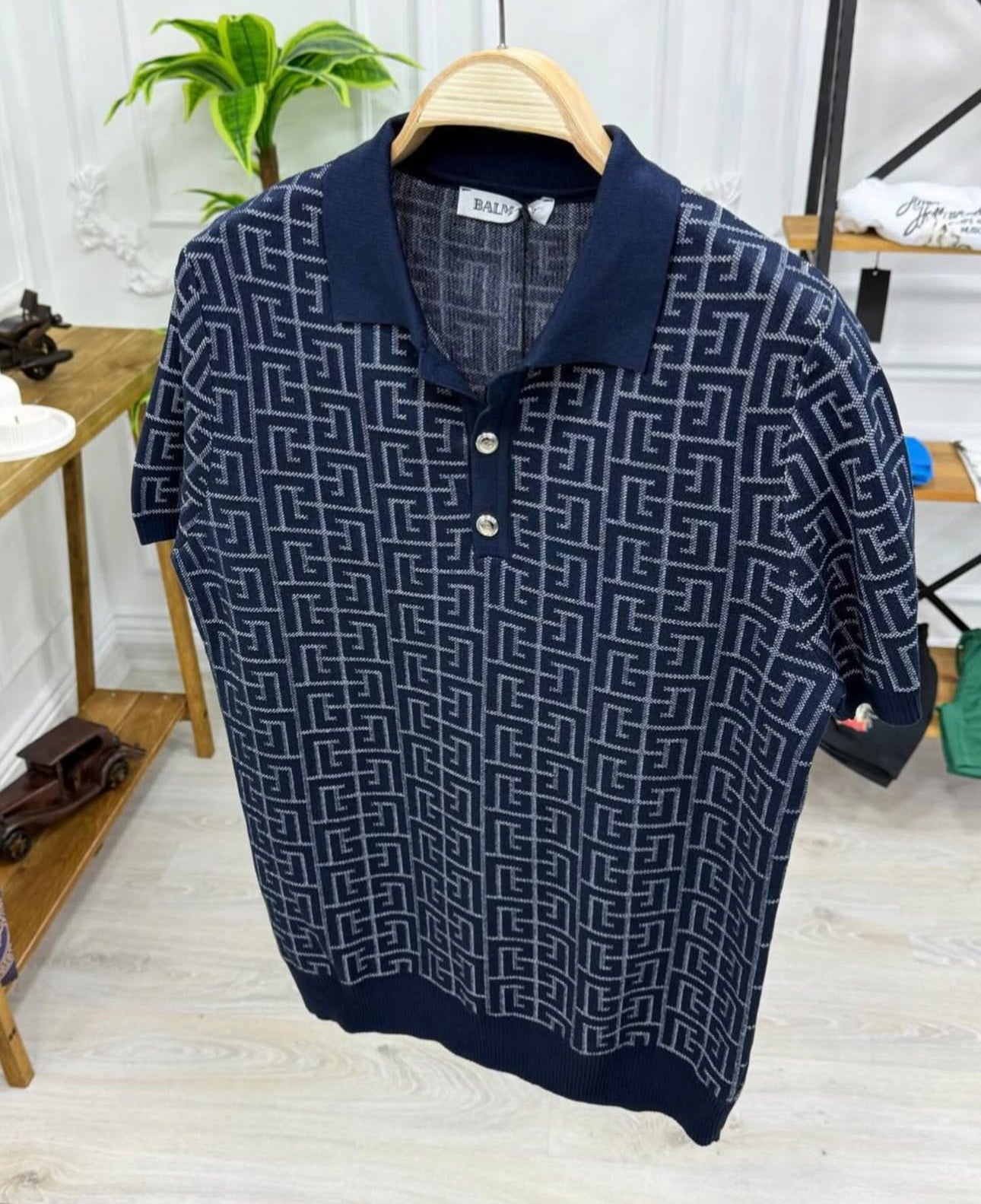 balmain inspired blue monogram knit polo shirt premium quality balmain inspired blue monogram knit polo shirt premium quality