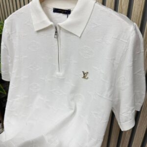 LV-Inspired White Monogram Polo Shirt - Premium Quality