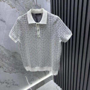 balmain inspired white monogram knit polo shirt