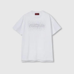 gucci inspired white logo rhinestone t shirt premium quality