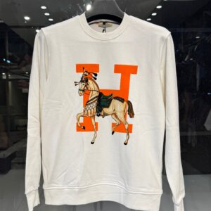 hermès inspired white horse sweatshirt – orange h design