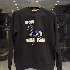 hermès inspired black horse sweatshirt – blue & gold design