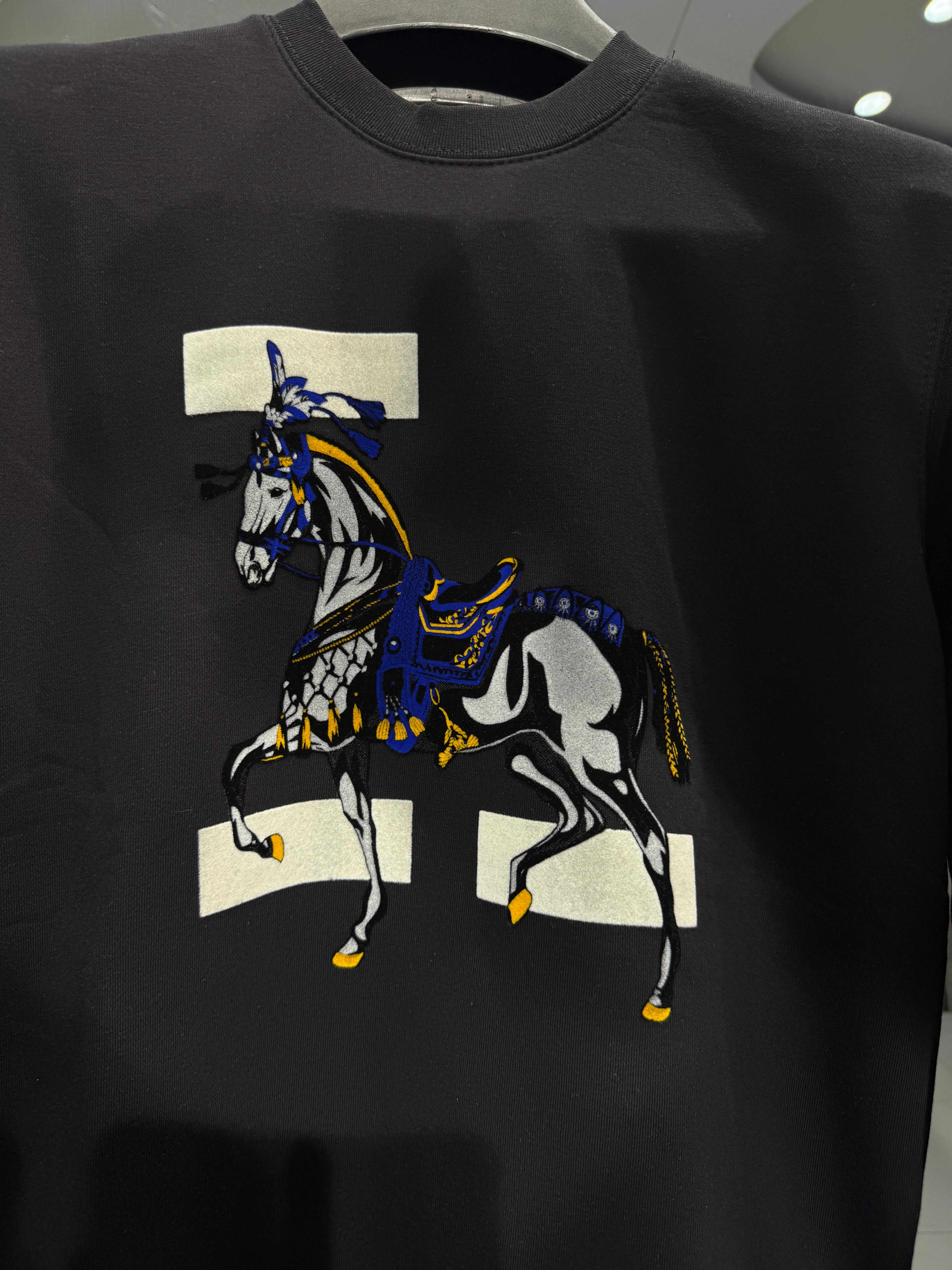 hermès inspired black horse sweatshirt – blue & gold design hermès inspired black horse sweatshirt – blue & gold design