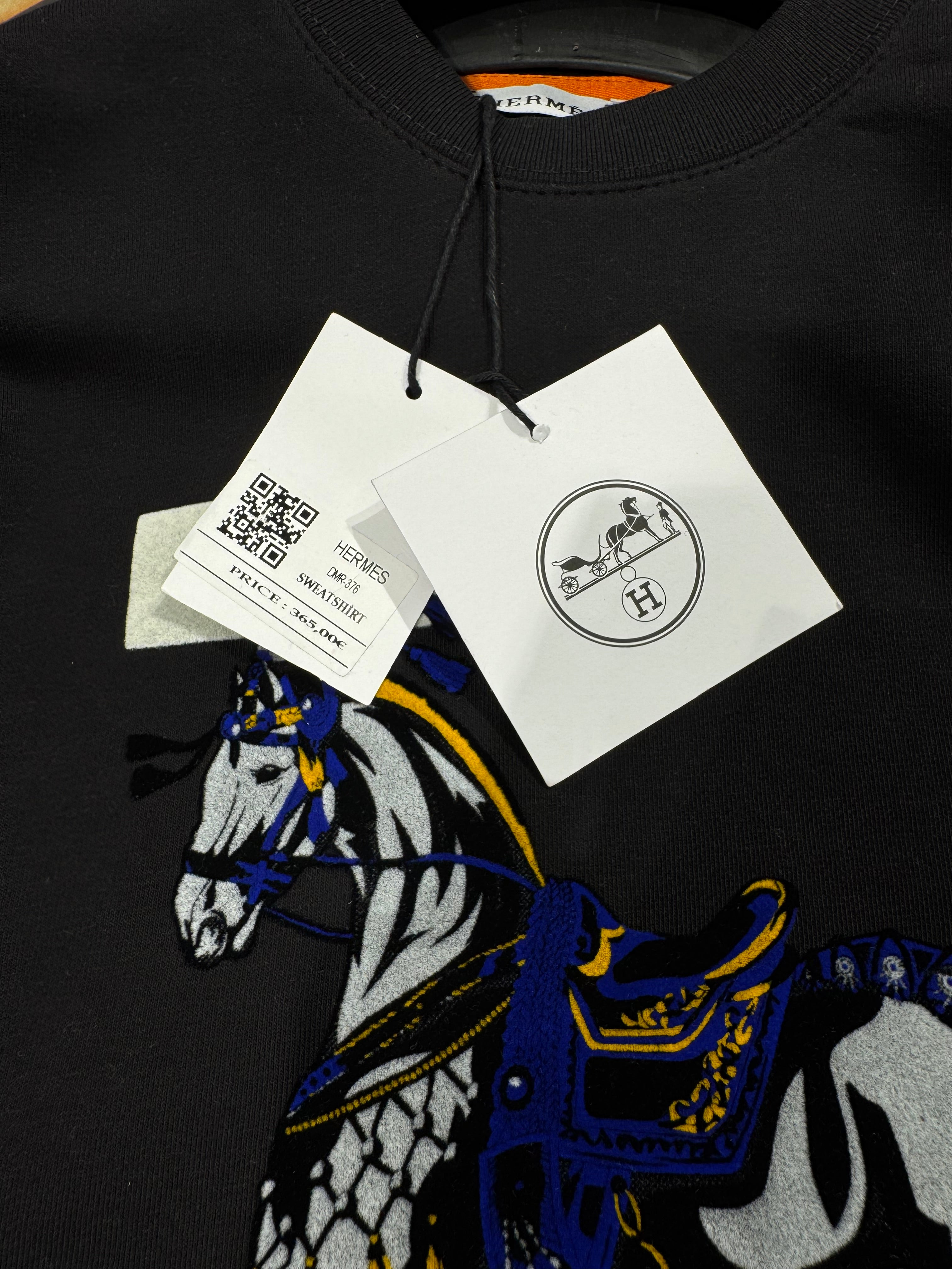 hermès inspired black horse sweatshirt – blue & gold design hermès inspired black horse sweatshirt – blue & gold design