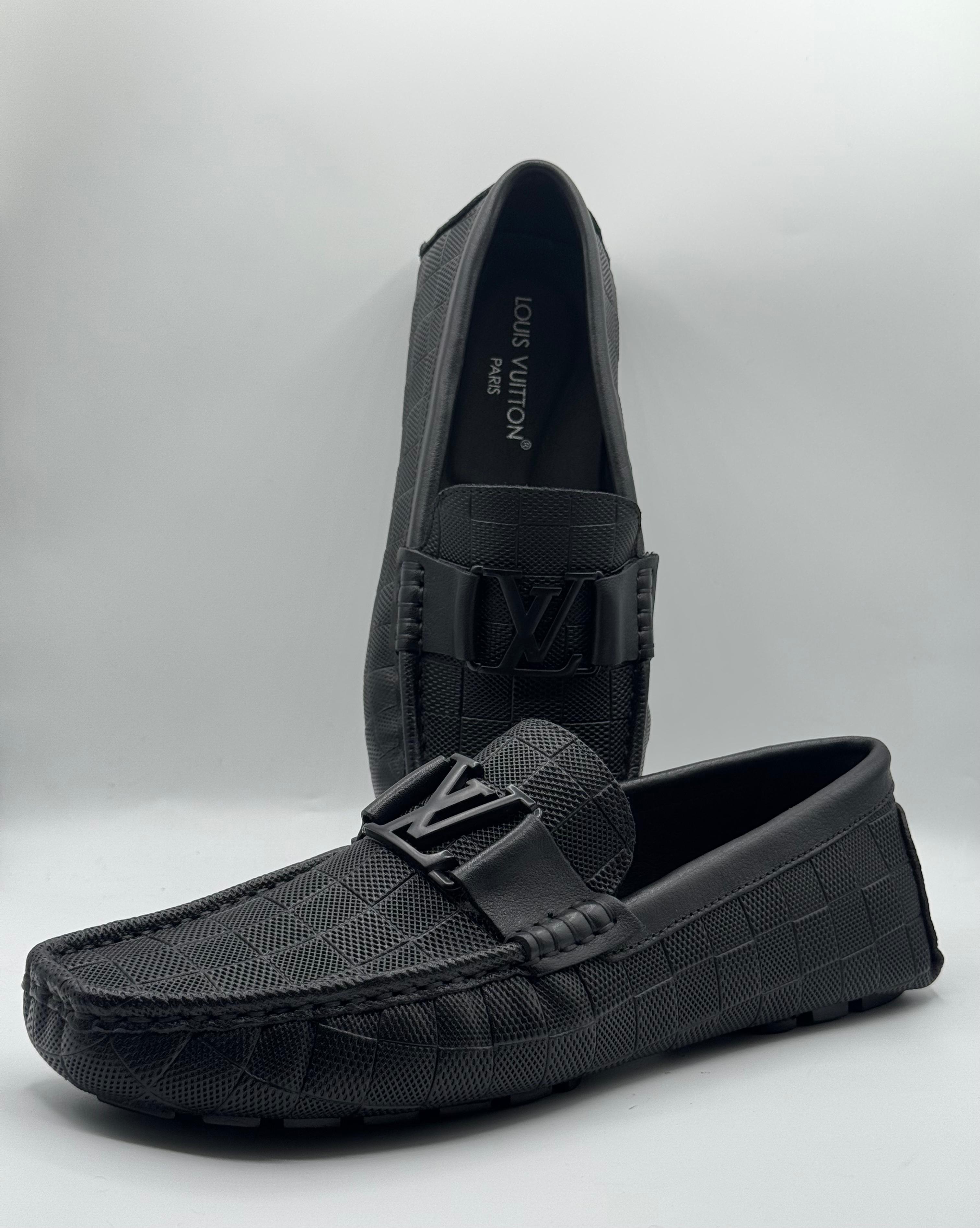 louis vuitton black damier graphite leather moccasins