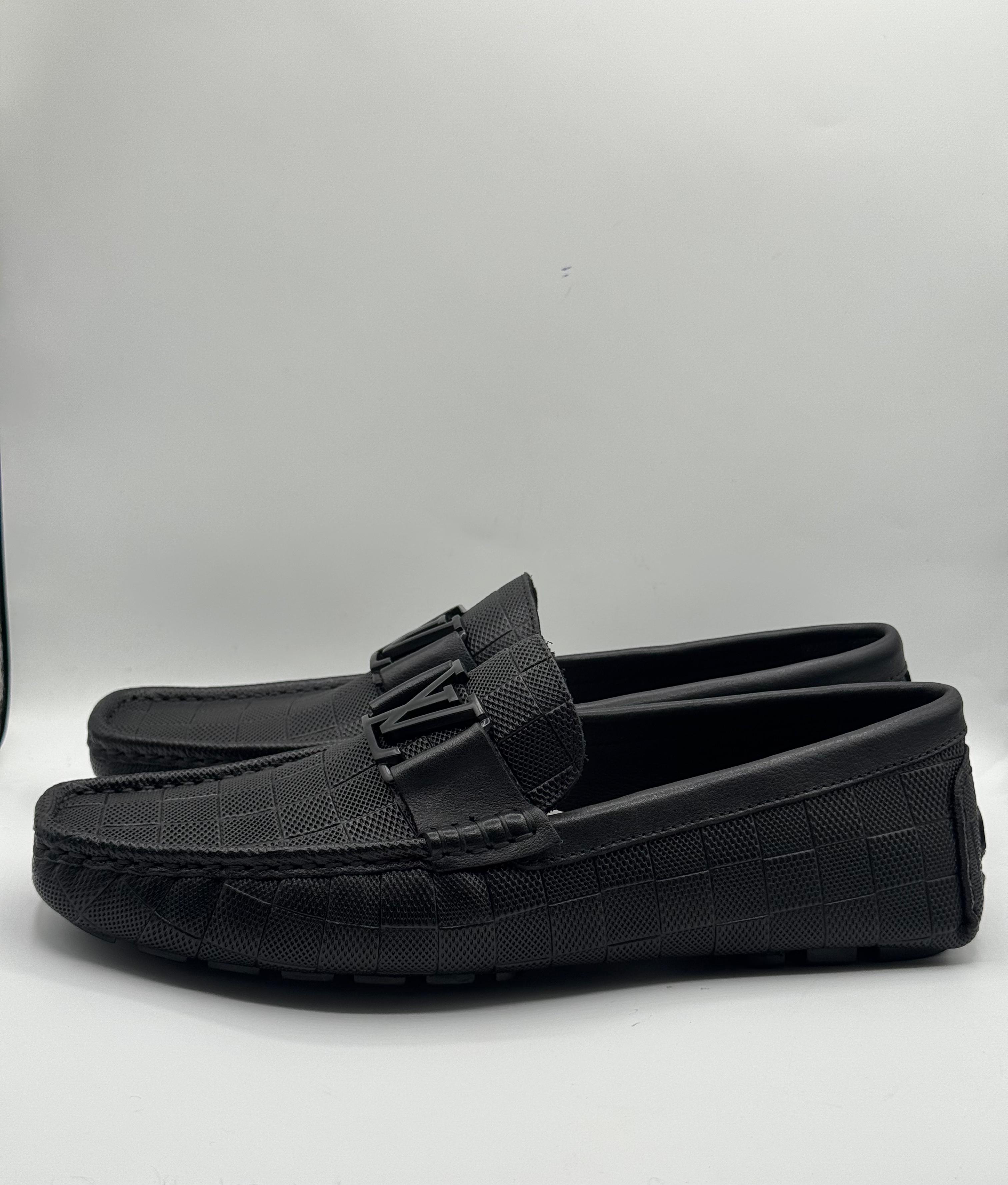 louis vuitton black damier graphite leather moccasins