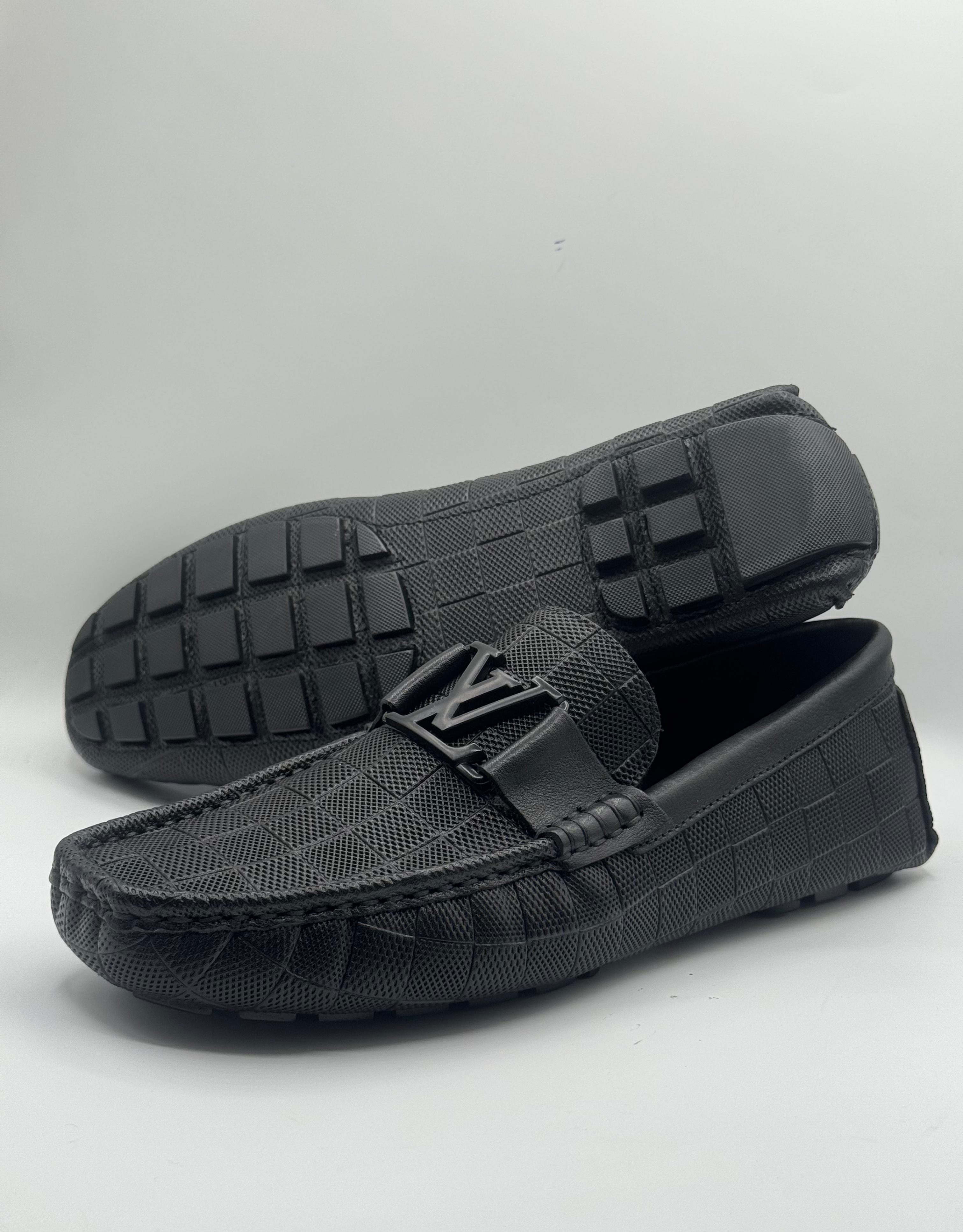 louis vuitton black damier graphite leather moccasins