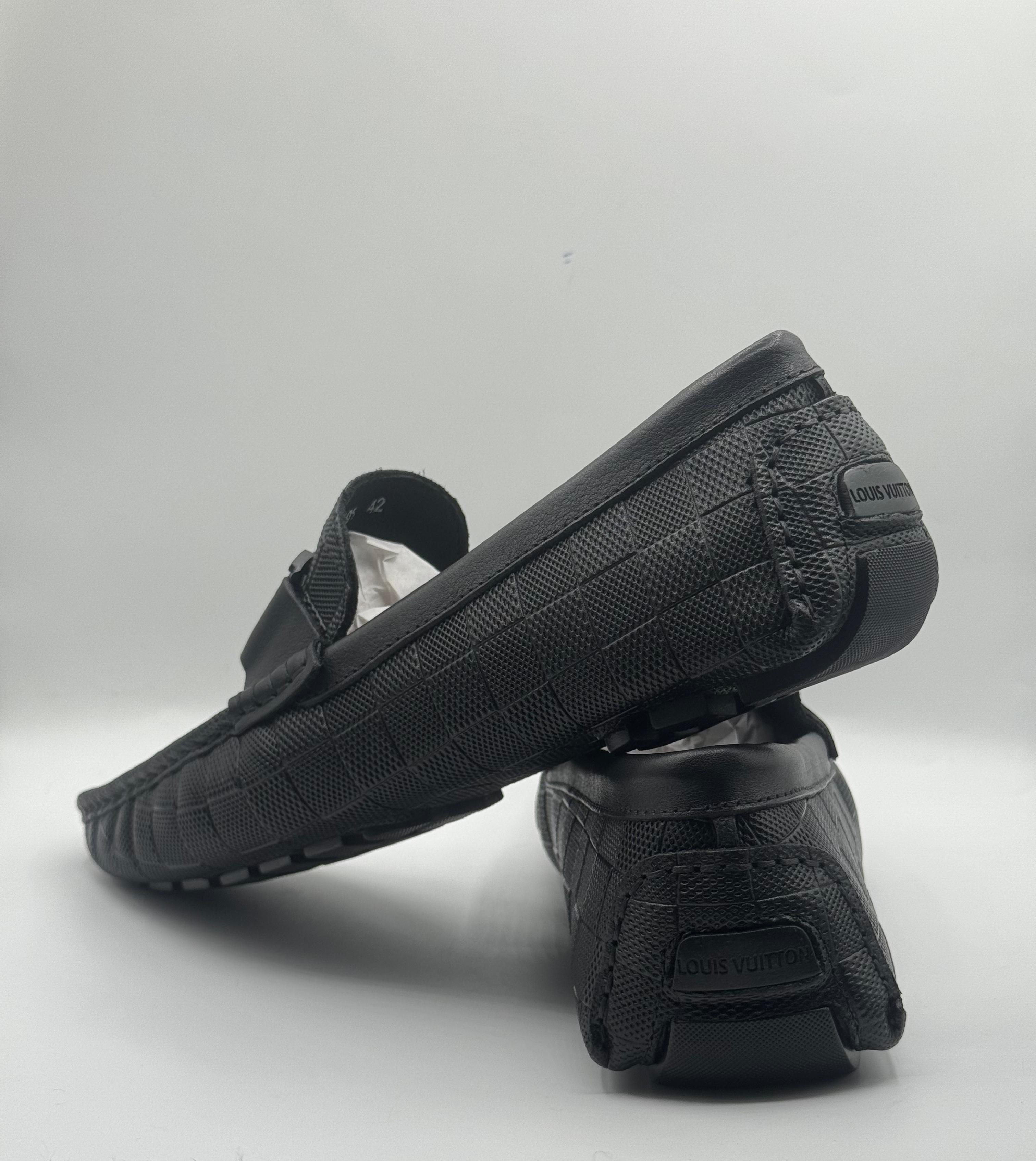 louis vuitton black damier graphite leather moccasins