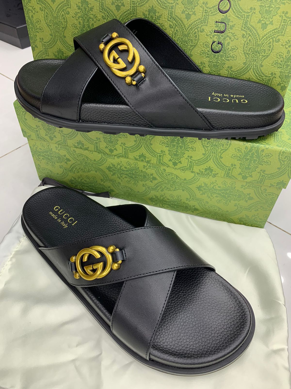 gucci premium black sandals