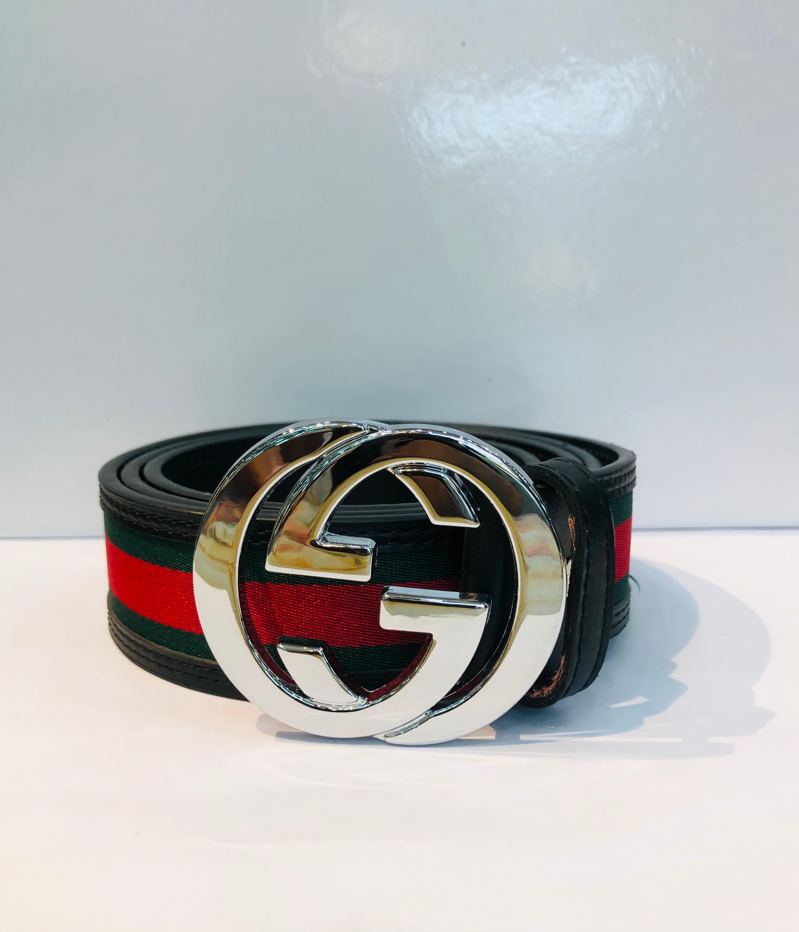 gucci genuine buffalo leather sliver signature belt