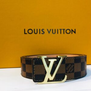 LV Genuine Brown Leather Signature Gold Belt