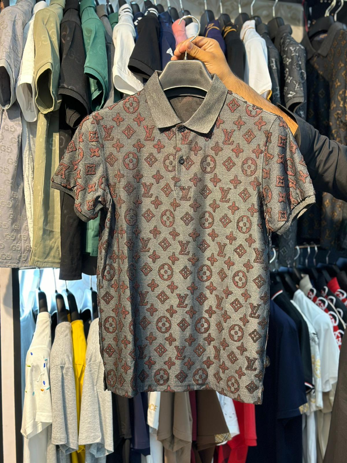 louis vuitton all over printed men polo shirt