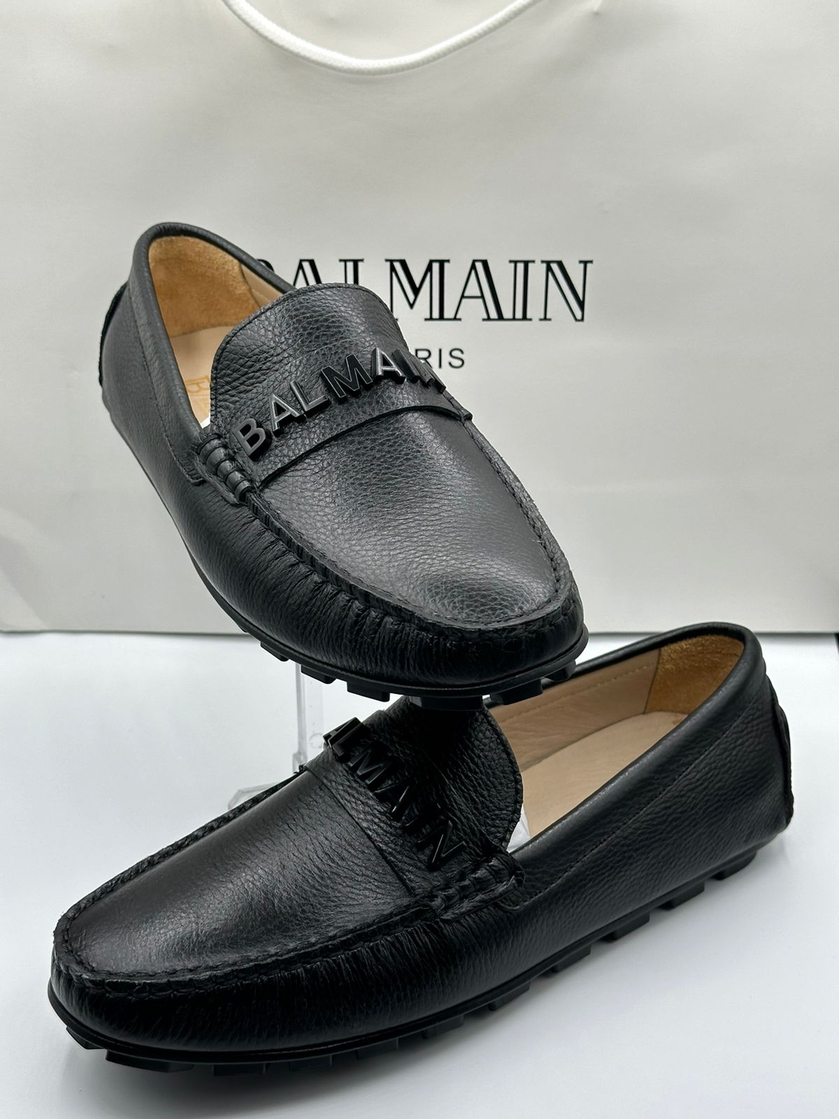 balmain black loafers