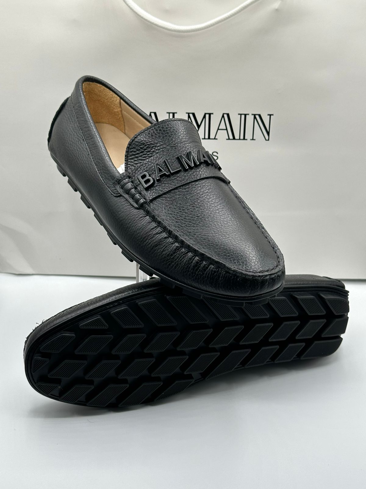 balmain black loafers