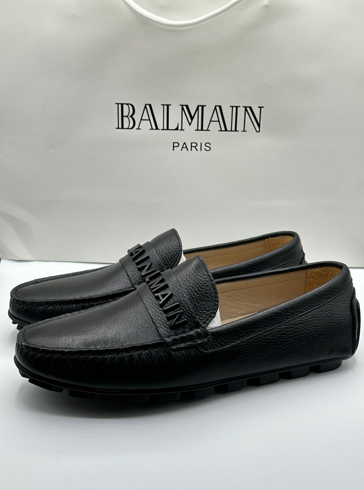 balmain black loafers