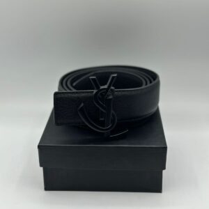 Saint Laurent Genuine Black Leather Signature Belt
