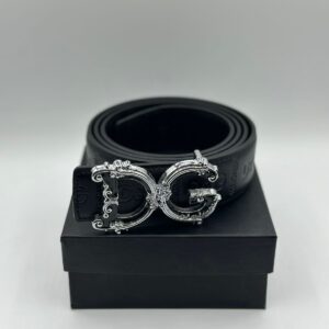d&g genuine black leather signature sliver belt