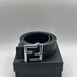 fendi genuine black leather signature sliver belt