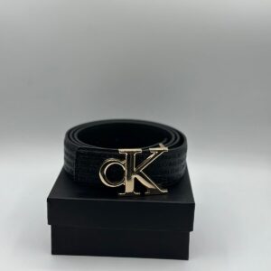 calvin klein genuine black leather signature golden belt