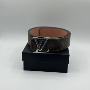 LV Genuine Brown Leather Signature Silver Belt