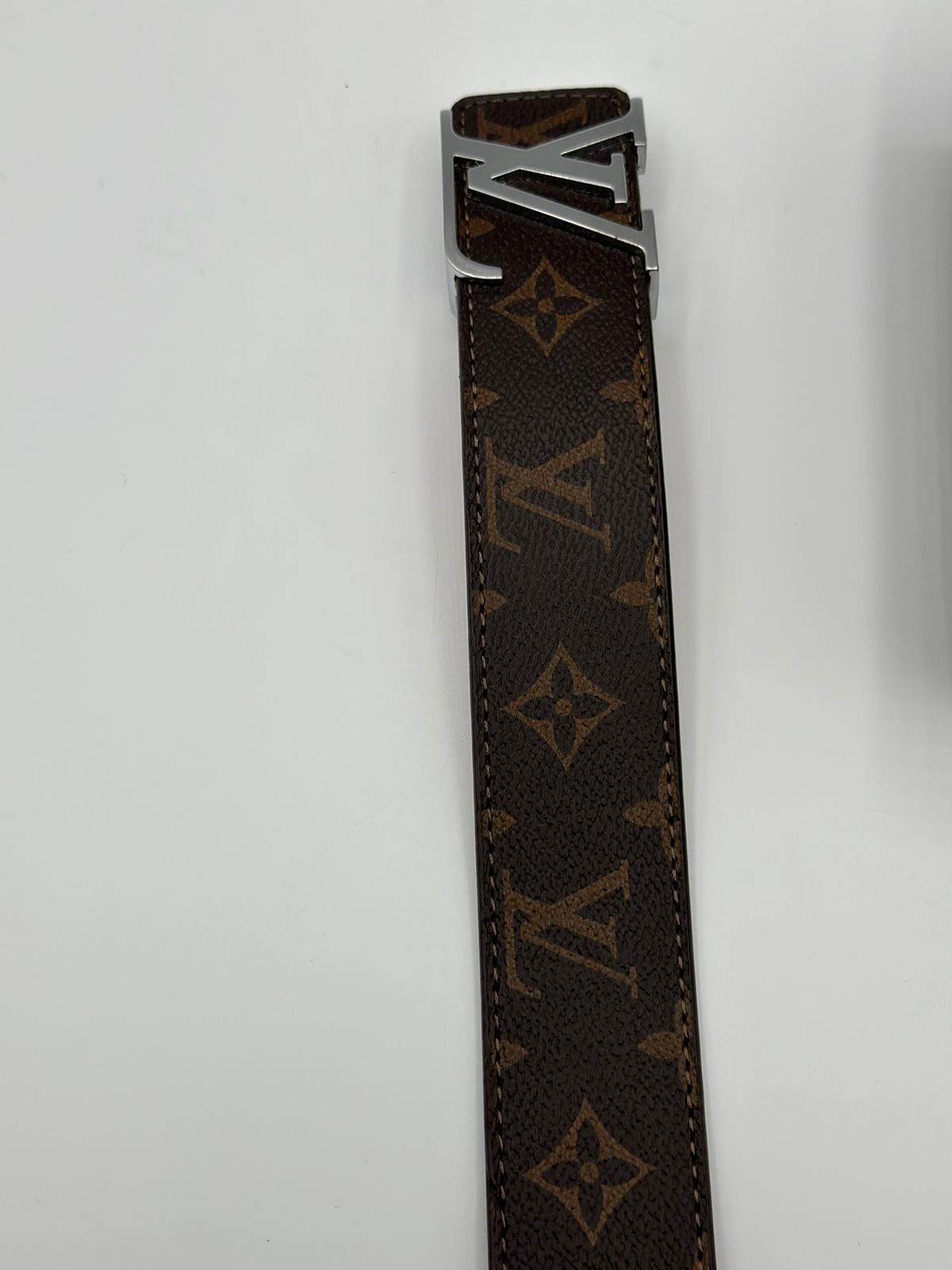 LV Genuine Brown Leather Signature Silver Belt - Image 2