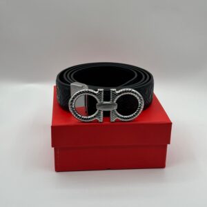 ferragamo black leather signature silver belt