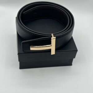 Tom Ford Black Leather Signature Golden Belt