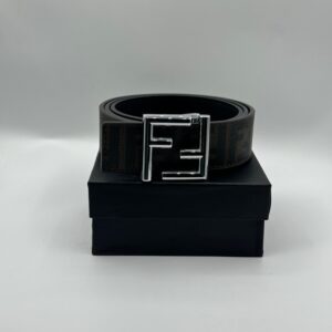 fendi genuine brown with sliver buckle signature belt