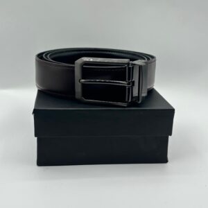 Plane Double Side Buckle Black Leather Belt