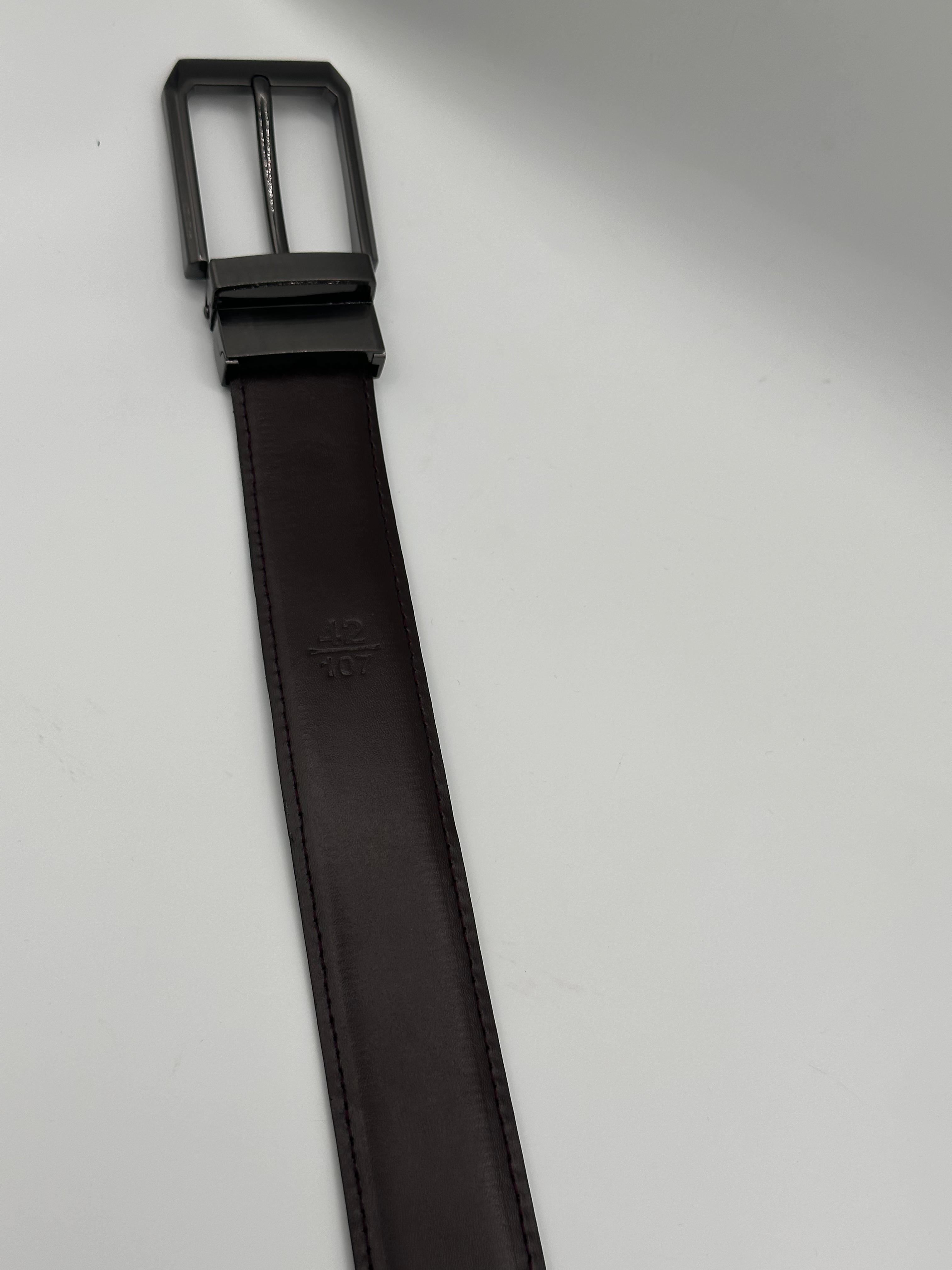 Plane Double Side Buckle Black Leather Belt - Image 2