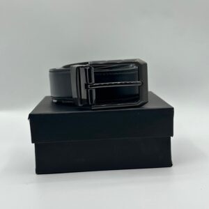 Plane Double Side Buckle Black Leather Belt