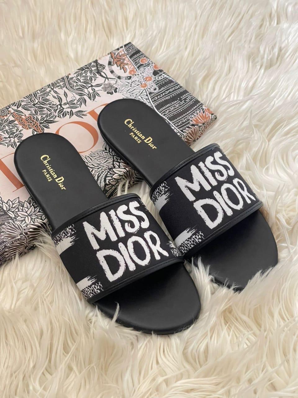 dior women flat blank printed slipper