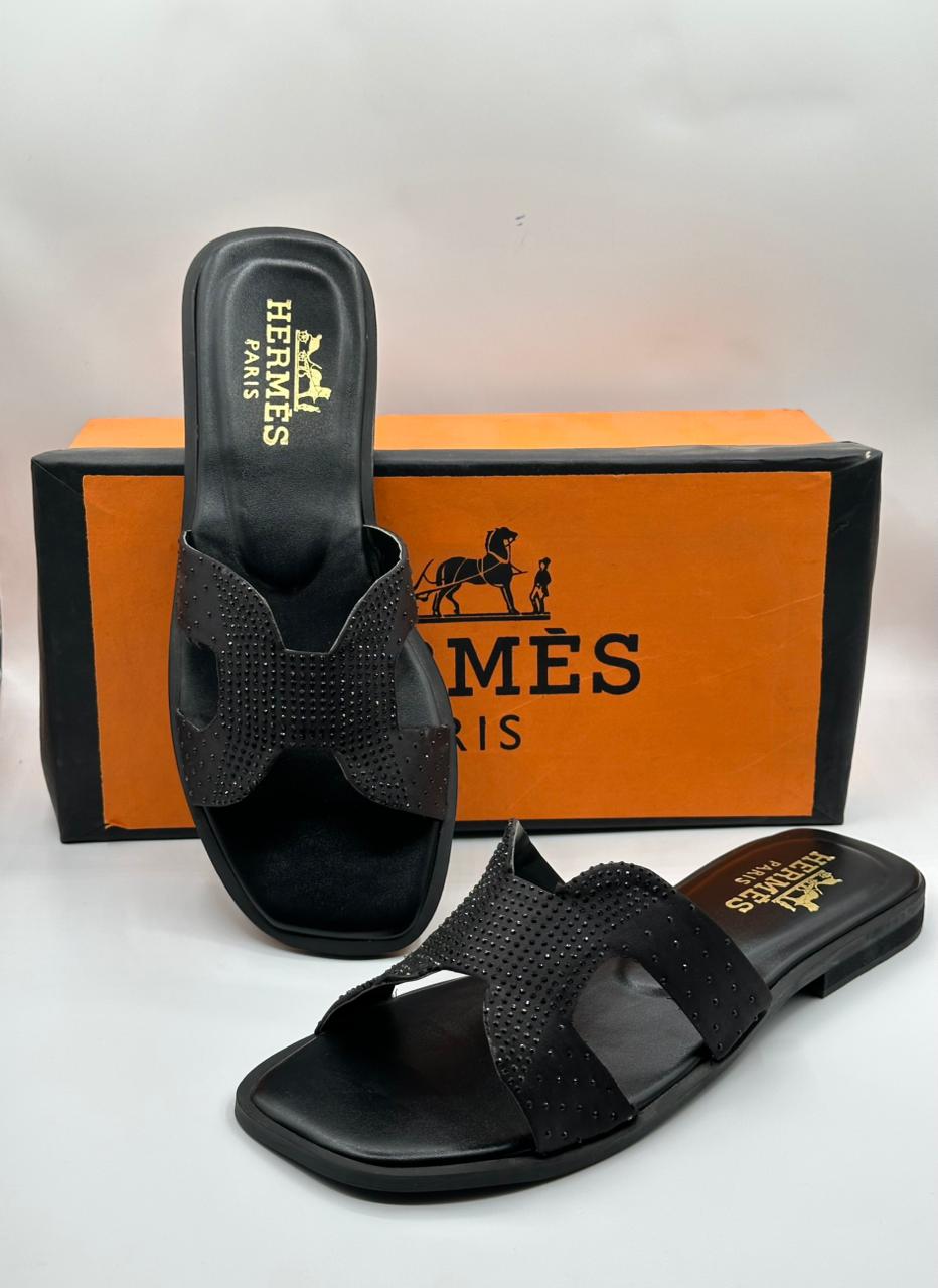 hermes women flat black slipper hermes women flat black slipper