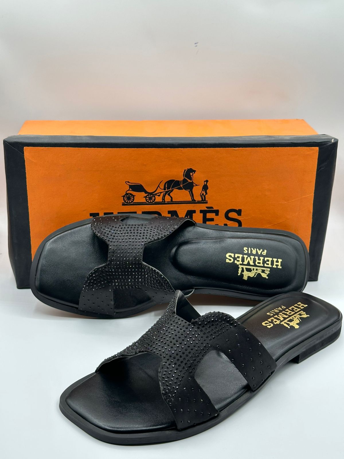 hermes women flat black slipper hermes women flat black slipper