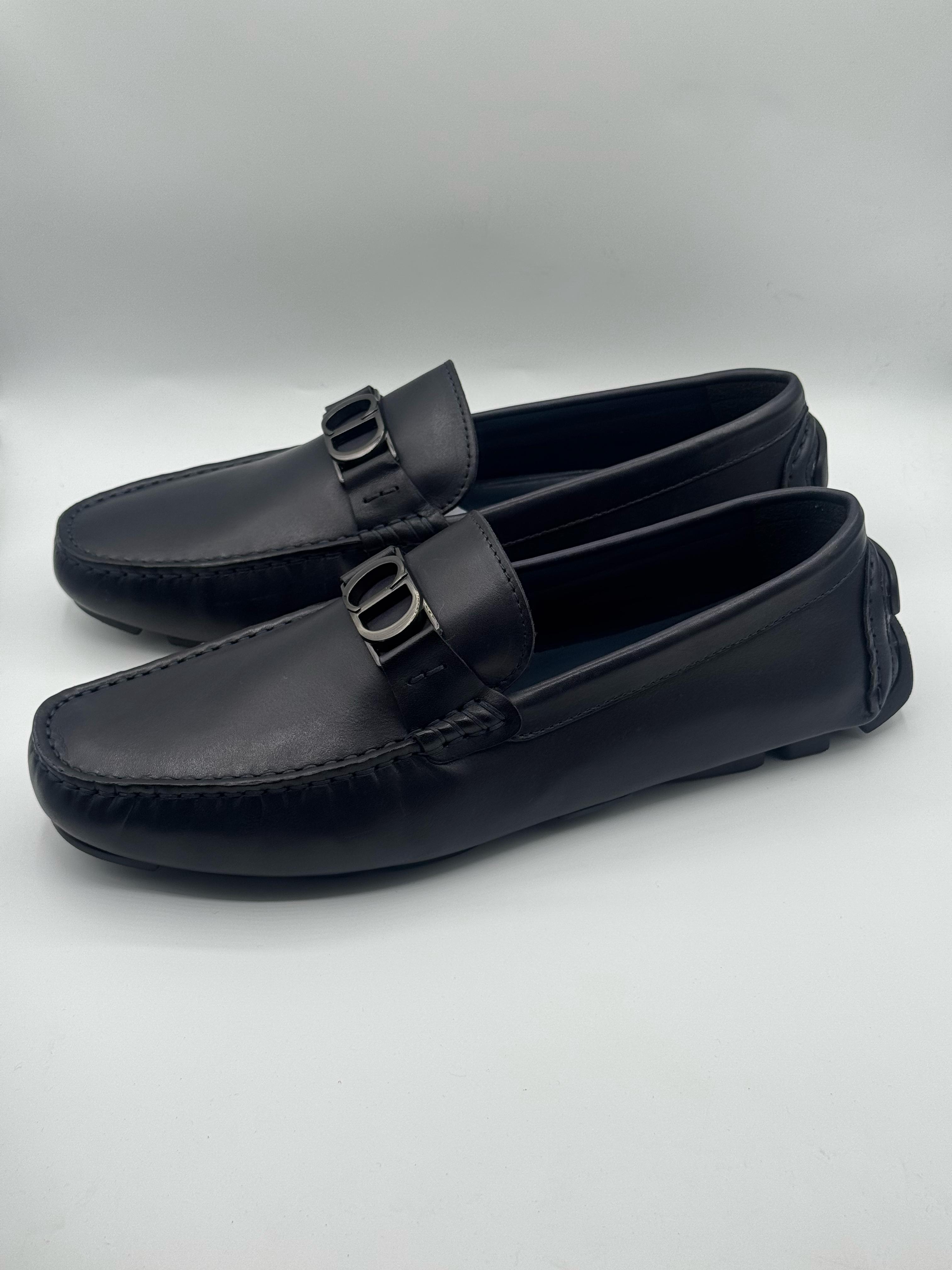 christian dior high quality dark blue loafer shoes