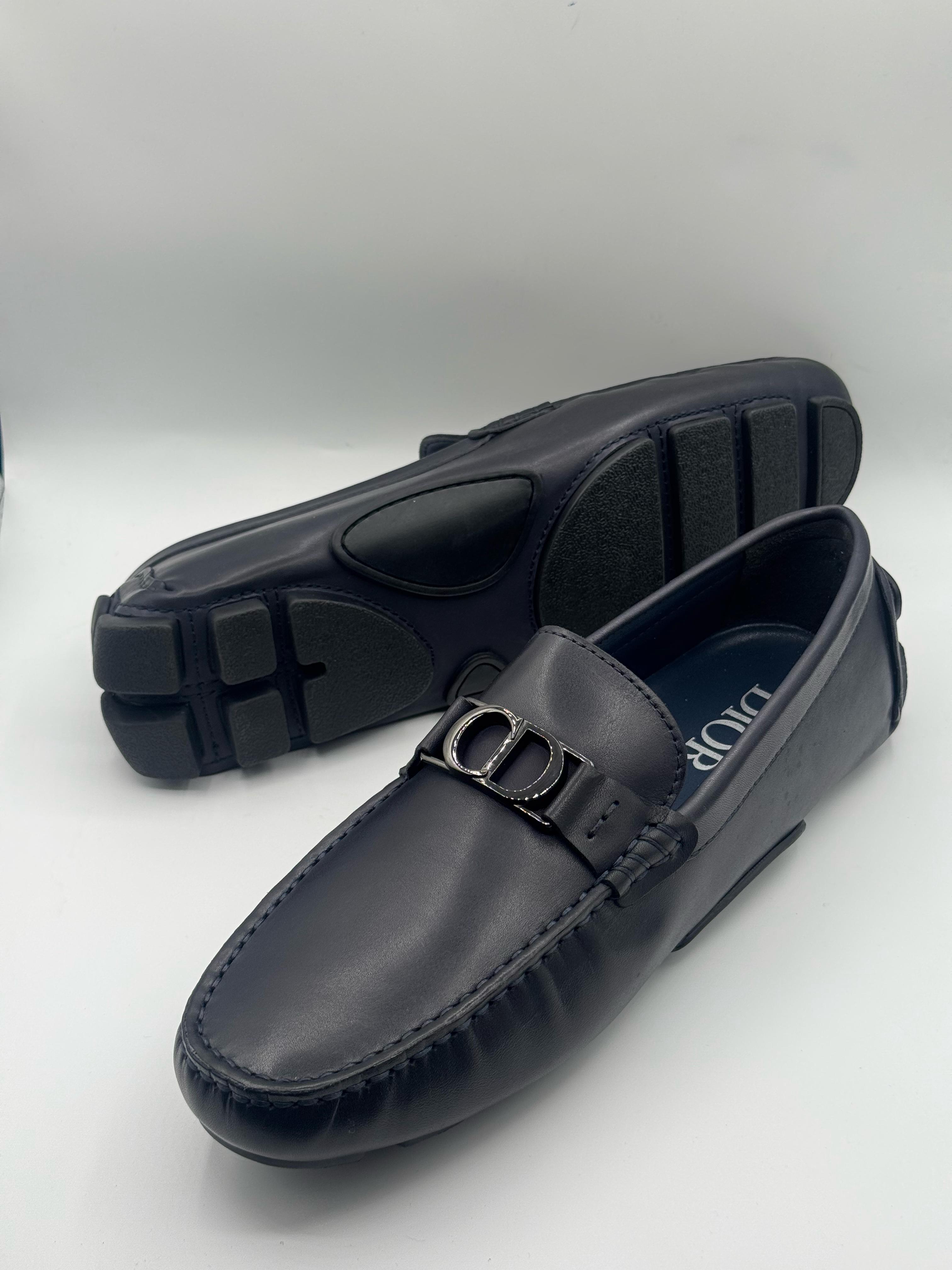 christian dior high quality dark blue loafer shoes