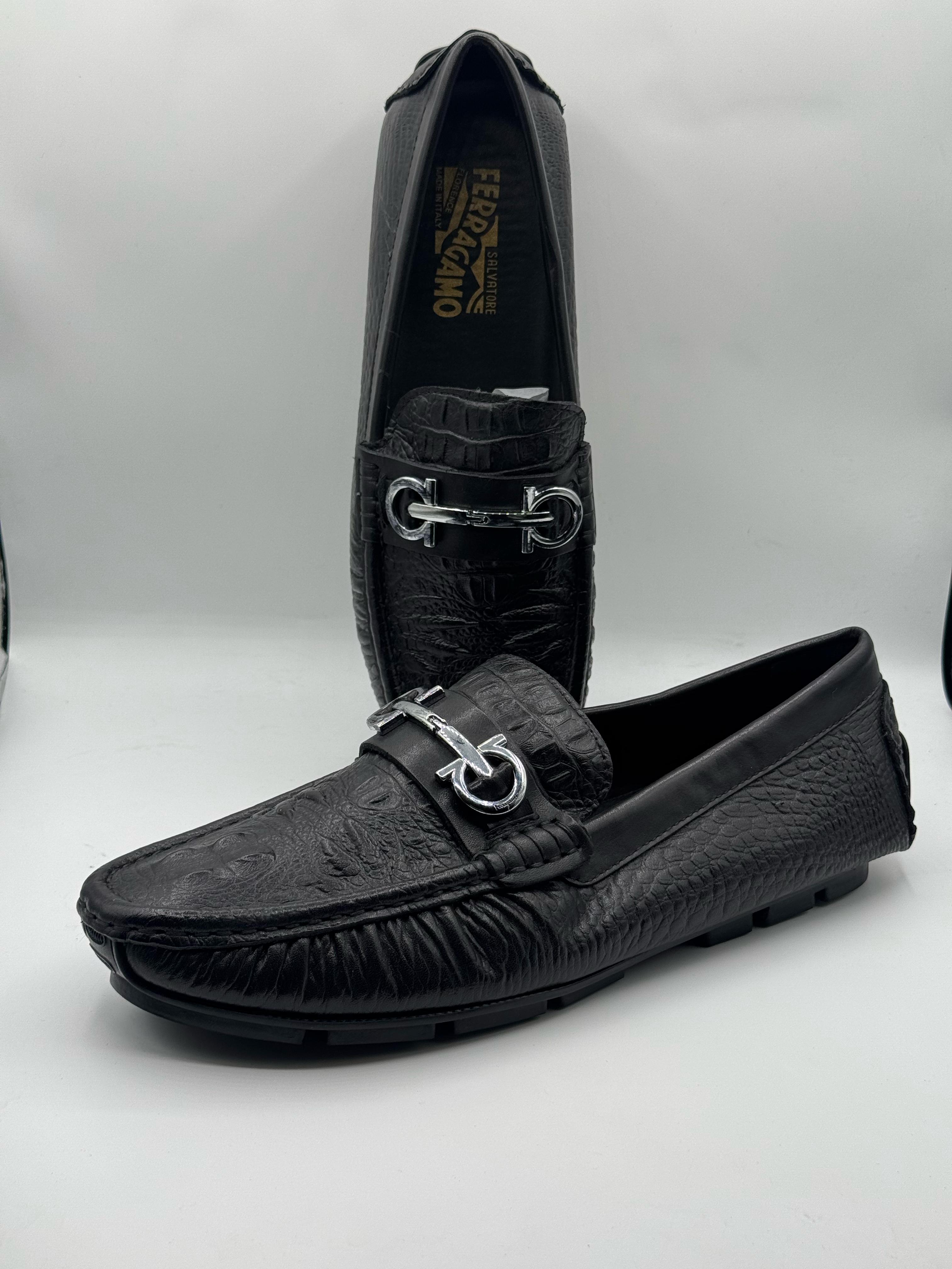 ferragamo premium quality black loafer with buckle