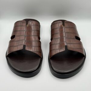 hermes premium quality brown leather slipper